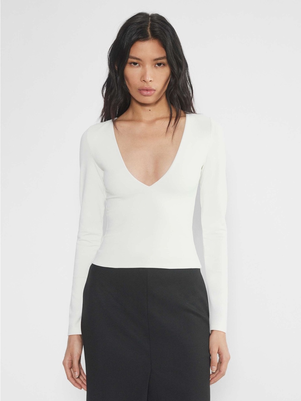 Babaton Contour V-neck Long Sleeve Top in Cream / Beige Colour